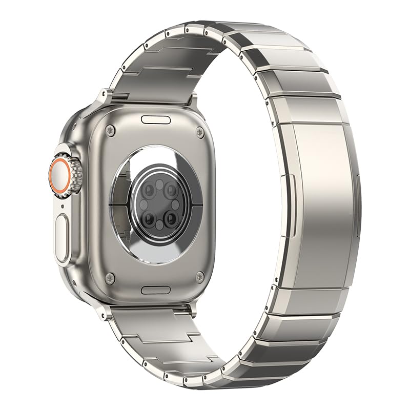 Titanium Band for Apple Watch 11/, Ultra, SE, DLC Beveled Edge Bracelet | MaKTech DLC Coating Scratch-Resistant, Deployment Clasp, for Apple Watch Series 11/10/9/8/7/6/5/4, Ultra 3/2/1, SE 3/2/1 46mm/45mm/44mm/49mm Titanium