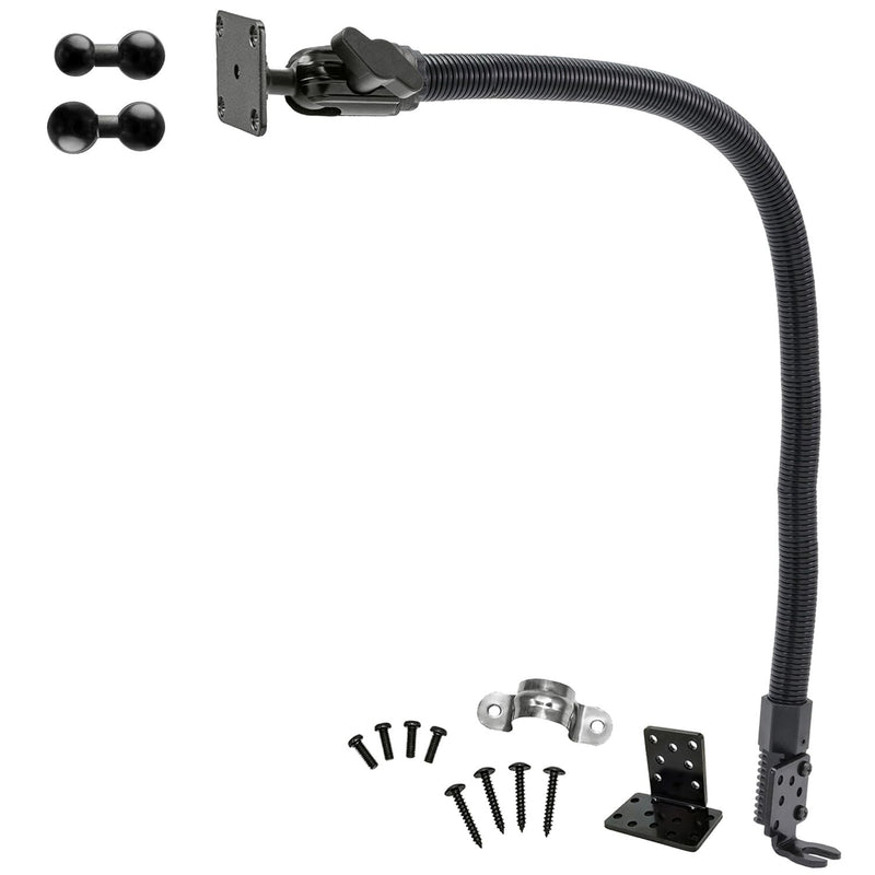 24“ Adjustable Gooseneck Car Truck Seat Rail Floor Mount w/Triple Connection 22mm/17mm Ball Joint/4 Hole AMPS Pattern Adapter Compatible with Garmin Drivesmart dēzl RV 5"/6" 7" 8"/10" GPS
