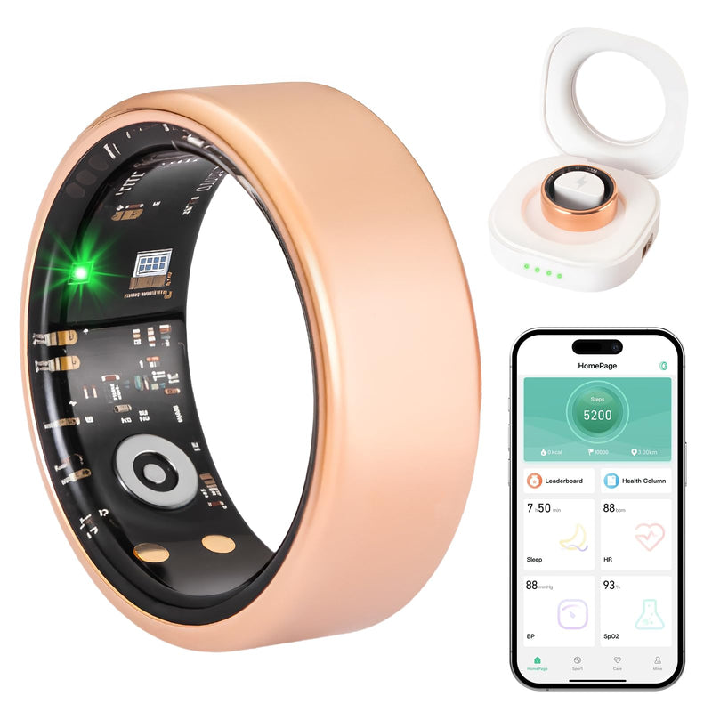 Smart Rings for Women Men, Smart Ring Tracker with Blood Oxygen/Blood Pressure/Heart Rate/Sleep Monitor/Step Counter/Gesture Control/IP68 Waterproof Fitness Tracker, Stainless Steel Rose Gold 11#