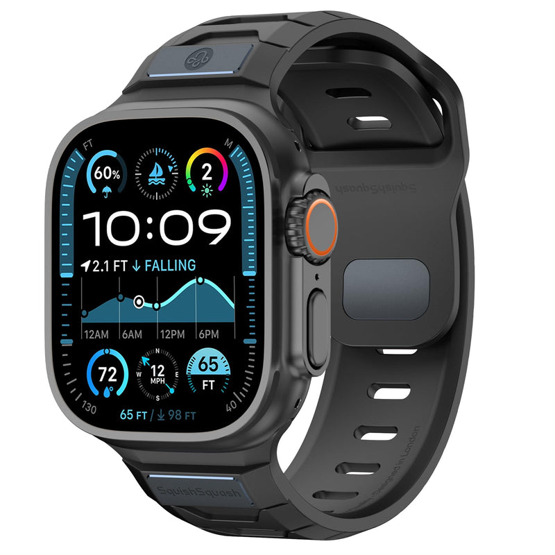 SquishSquash Ganoid FKM Rubber Sport Band Compatible with Apple Watch Ultra 3/2/1 SE Series 11/10/9/8/7/6/5/4, Fluoroelastomer Waterproof Strap for iWatch 44/45/46/49MM (Midnight Whale Black) Midnight Whale Black
