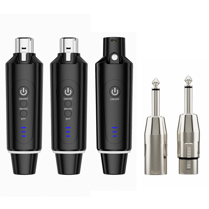 Wireless XLR Microphone System (2 Transmitter & 1 Receiver) 2.4Ghz, XLR Mic Adapter for Dynamic Microphone, Audio Mixer, Electric Guitar Bass, 48V Phantom Power for Condenser Mic, 160ft Range 2.4GHz (2TX+1RX)