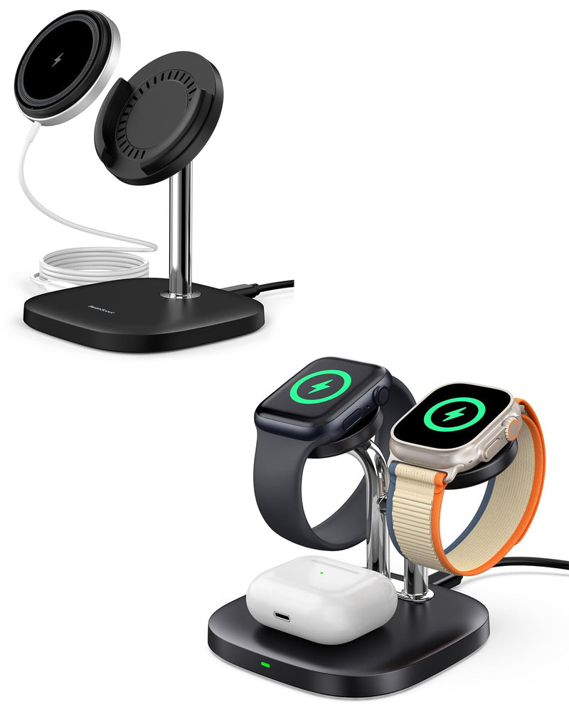 Dual Watch Charger for Apple Watch, Detachable Wireless Charger Stand for iPhone 16/15/14/13/12 Series