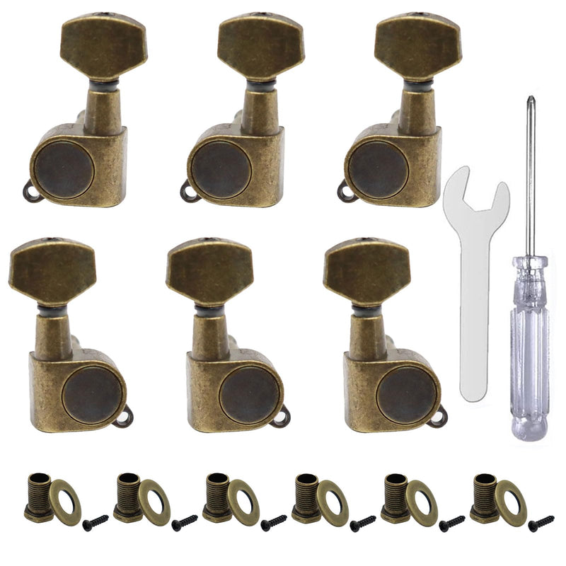 [AUSTRALIA] - 6-Pack (3L+3R) Sealed Square Guitar Machine Heads - High-Precision Compact Tuners for Acoustic & Electric Guitars, Durable Tuning Pegs with (Bronze) Bronze 