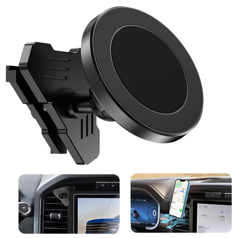 Surfcabin CNC Magnetic Car Vent Phone Mount for 2021-2026 Ford F150 | 2021-2026 Super Duty F250 F350 F450, Full Metal Bracket, No Shake, No Block Airflow, Fits iPhone & Android, Easy Install Without Metal Arm