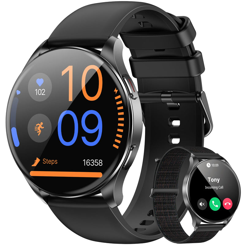Blackview Smart Watch for Women Men (Make/Answer Calls),1.43''AMOLED Touchscreen Fitness Tracker with 100+ Sports Modes, Heart Rate/SpO2/Sleep Monitor/2 Straps, Smartwatch for iPhone & Android W40-Black