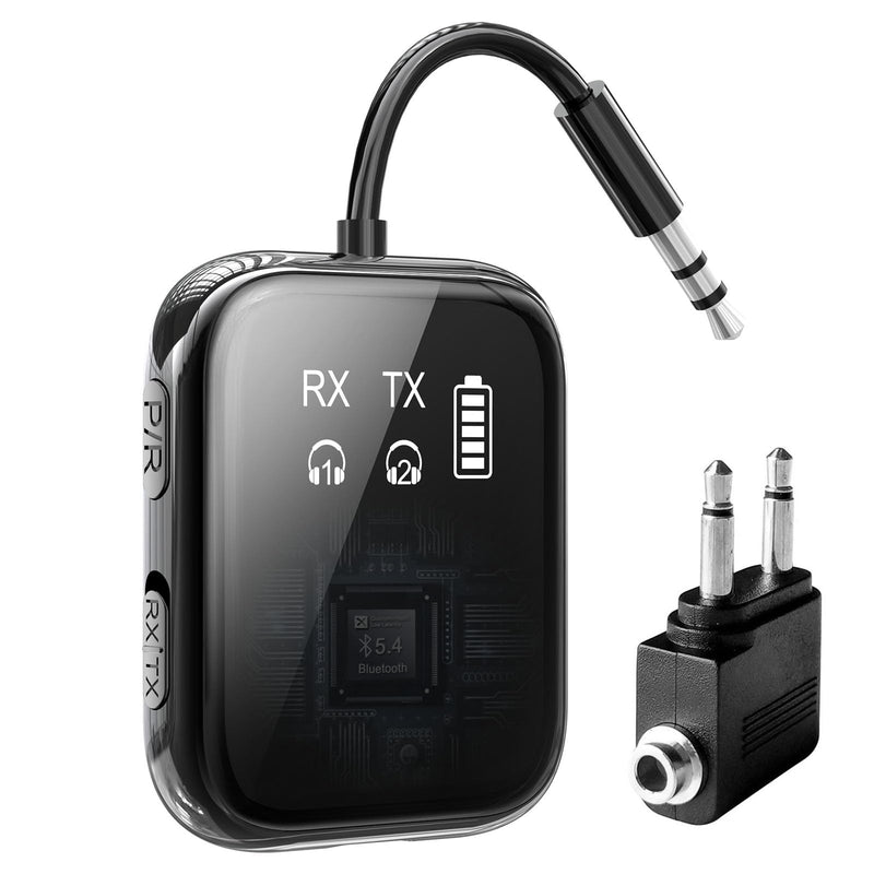 [AUSTRALIA] - Bluetooth 5.4 Transmitter Receiver, Low-Latency for Gaming/TV/PC/Gym,2-in-1 Dual Mode for 2 Devices,Ideal for Airplane Travel, aptX Adaptive HD Audio, Wear-Resistant Ultra-Ceramic Black 