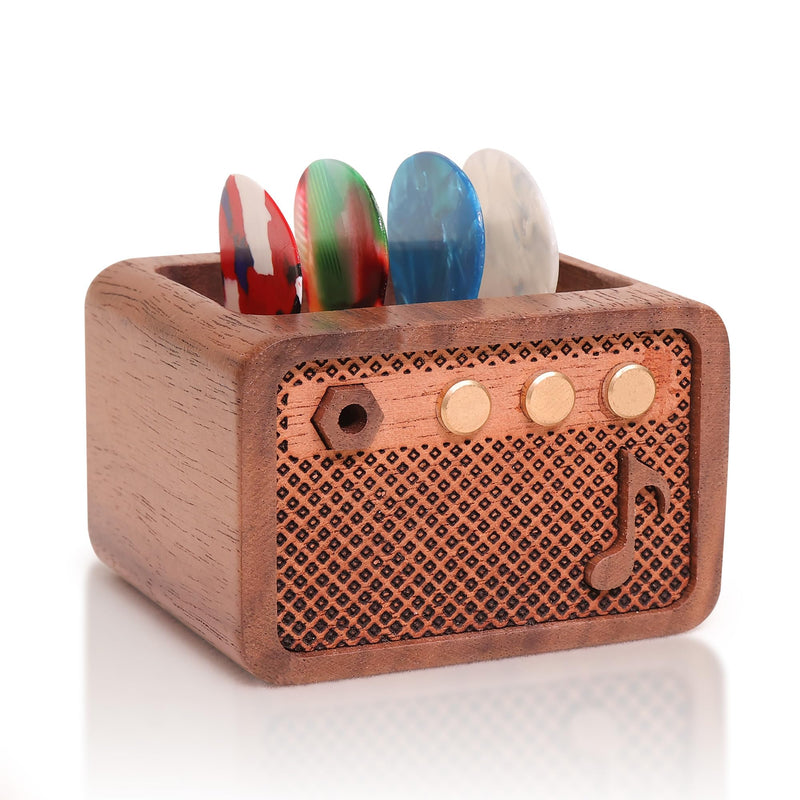 Lampeez Amp Shaped Guitar Pick Holder, Walnut Wood Pick Stand for Picks Storage and Display, Gifts for Guitar Players Enthusiasts color-walnut