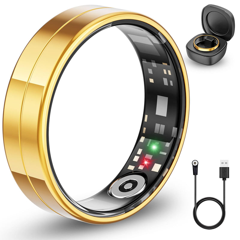2025 Gesture Control Smart Ring for Men & Women, Free Subscription New Ultra-Thin Fitness Tracker, 24/7 Tracking of Activity Health, Sleep, Body Temperature, Android and iOS (Gold Size 10)