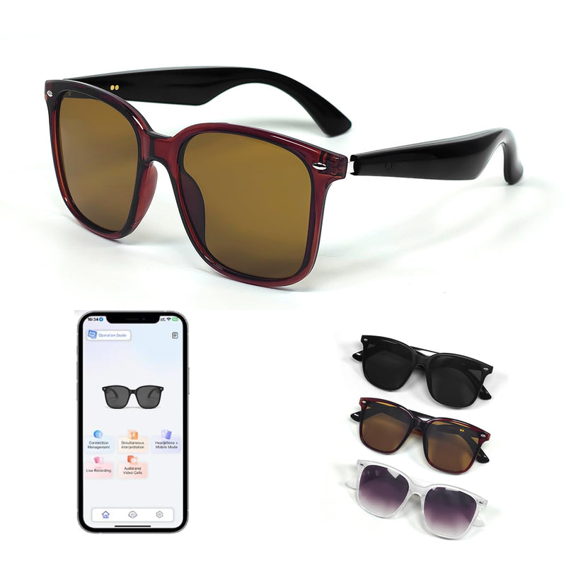 Smart AI Bluetooth Sunglasses for Women Men Translation Translator Translate Translating Headphones Audio Glasses with 150 Language & Accents UV Protection Bluetooth 5.4 Eyeglasses with Speakers Coffee