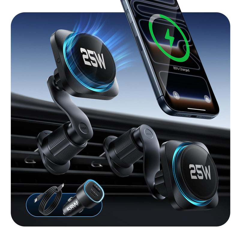 ESR OmniLock Qi2.2 25W Certified MagSafe Car Mount Charger with Cryoboost | Phone Cooling MagSafe Car Charger, 360° Rotatable, Air Vent Magnetic Car Phone Holder for iPhone 17/16 with iOS 26, S26 Ultra