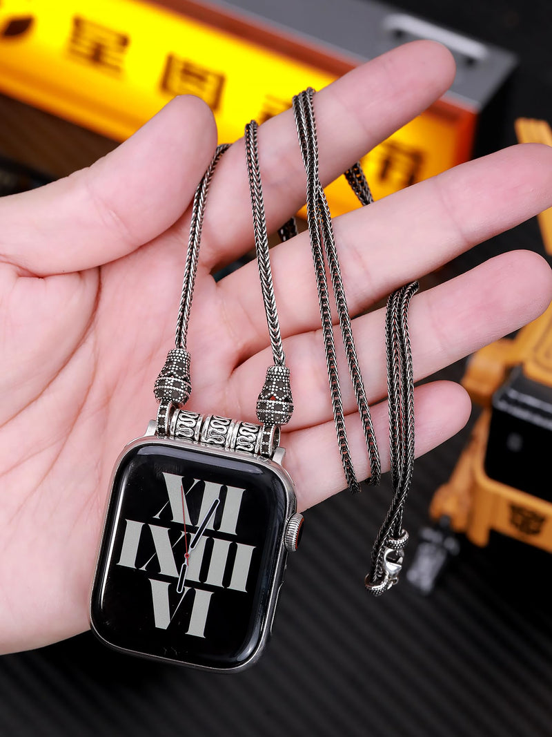 Titanium steel vegetable tanned leather for apple watch 123456789se10s11 ultra 49mm Fob Necklace Keychain Clip Pocket watch 46/45/44/42/41/40/38mm statement sweater chain sport chain(31.5inch) +Vintage Fox Tail Embossed Alloy Chain