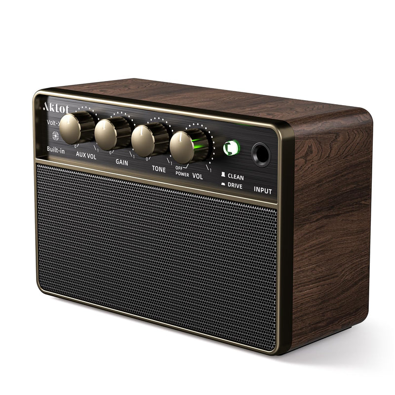 [AUSTRALIA] - AKLOT Guitar Amp Portable Rechargeable: 10W Mini Electric Guitar Amplifier with Clean/Drive Channels, Wireless Audio, USB-C, 6H Battery, Headphone Out and AUX in, Ideal for Practice or Travel (Black) Black 
