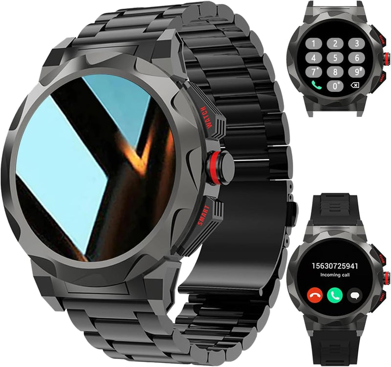 Men Smart Watch (Answer/Make Call) Fitness Tracker Heart Rate Pedometer Calories 100+ Sport Modes Ip68 Waterproof Rugged Military Tactics Smartwatch Men for Android iPhone