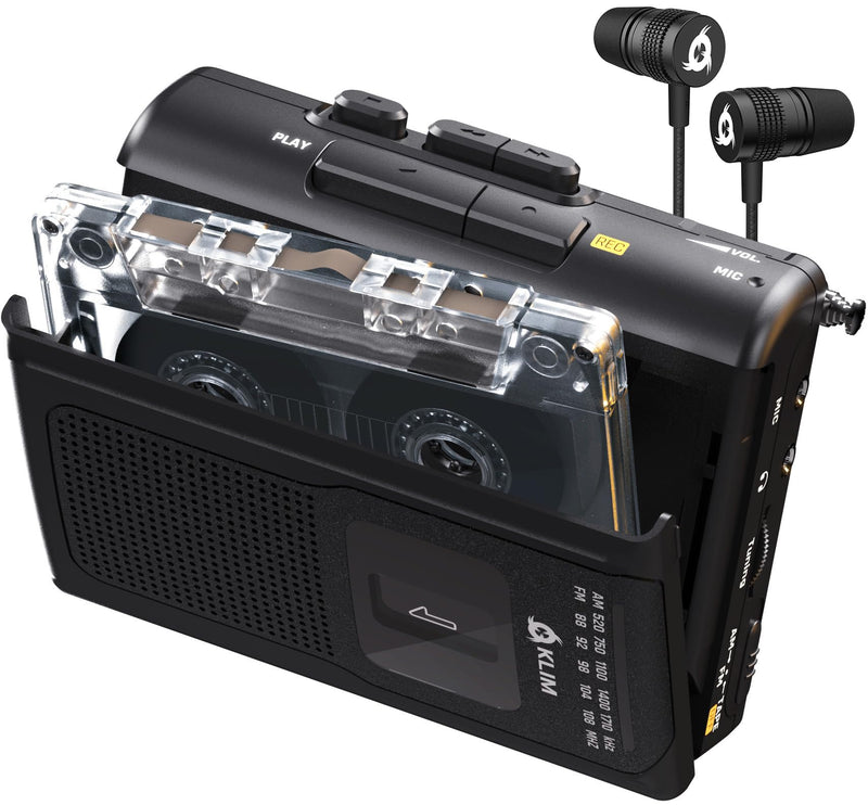 [AUSTRALIA] - KLIM K8 Cassette Tape Player Portable with F1 Headphones - Cassette Recorder - New Version - AM/FM Walkman - Built-in Microphone & Speaker - Headphone Jack & Earphones - Black Black Wih F1 