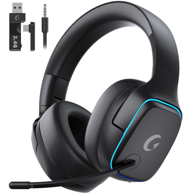 [AUSTRALIA] - Gvyugke 2.4GHz Wireless Gaming Headsets for PS5, PS4, PC, Switch - Bluetooth 5.3 Gaming Headphones with Noise Canceling Mic, 7.1 Surround Sound, 70H Battery, Blue Lighting - Matte Black 