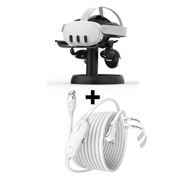 AMVR Table Stand with Charging Link Cable for Meta Quest 3, 2-in-1 Quest 3 Accessories