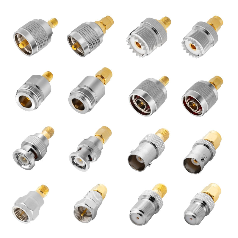 [AUSTRALIA] - Anina 16pcs RF Coaxial Adapter Kit UHF/BNC/N/F to SMA Male/Female Connectors for Ham Radio, Antenna, CCTV, WiFi, GPS, Test Equipment 