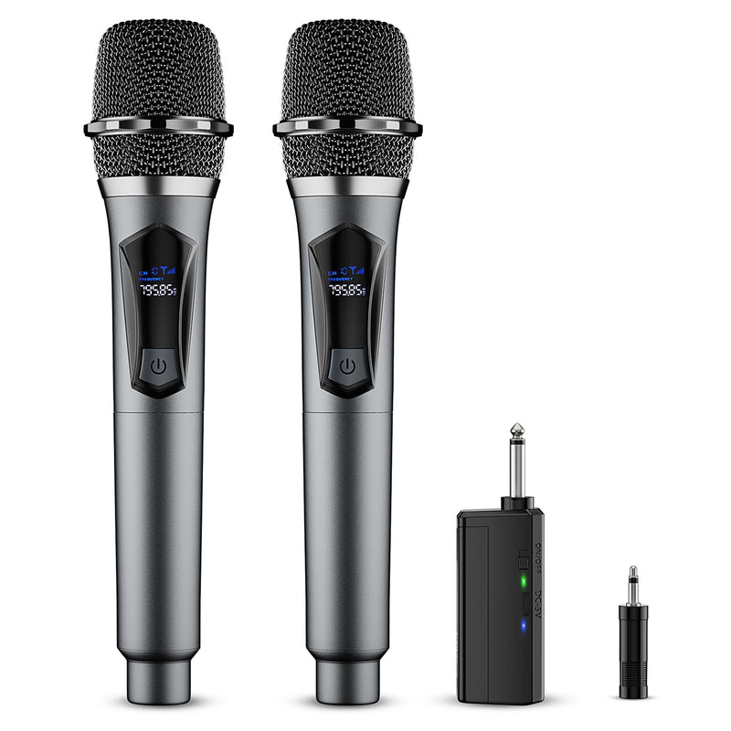 Wireless Microphone,Professional Dual Handheld Cordless Dynamic Mic System with Rechargeable Receiver,Karaoke Microphone Set for Singing, Karaoke, Wedding, DJ, Party, Speech,Church,Class Use,PA System