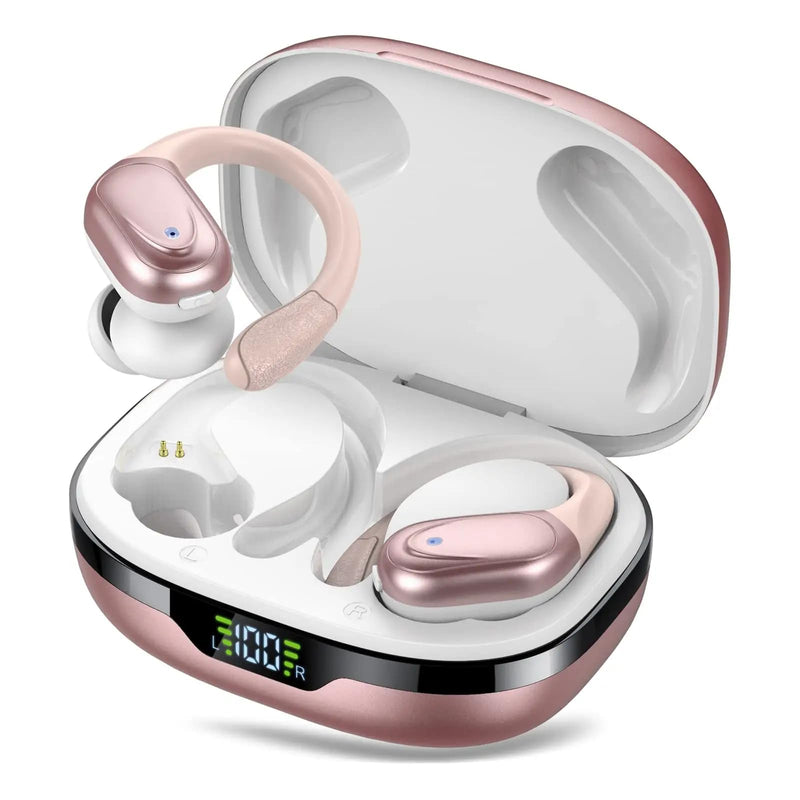 TRON Wireless Earbuds Bluetooth Headphones, Sport Earbuds with Stereo Deep Bass, Over-Ear Hooks, ENC Noise-Cancelling Mic, Waterproof Earphones for Workout/Running – Pink TR59 TRON Wireless Earbuds Pink TR59
