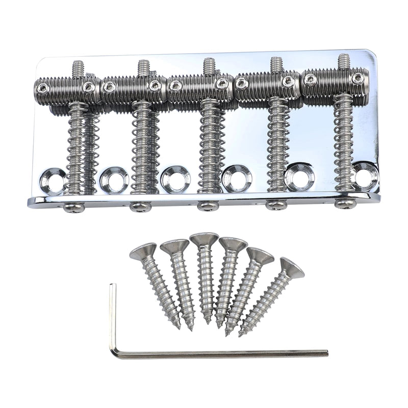 [AUSTRALIA] - Electric Bass Guitar Bridge with Stainless Steel Threaded Saddles Plate 5 String Fixed Bridge Compatible with Vintage style Fender Jazz Precision Bass Bridge Replacement Parts Chrome 5 Piece 