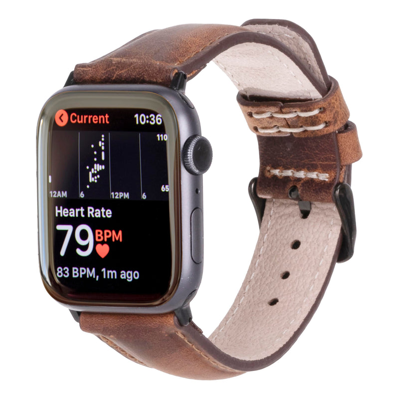 Premium Handmade Leather Watch Band for Apple Watch Ultra 3 2 1 & SE 3 2 1 & Series 11 10 9 8 7 6 5 4 3 2 1 fits 49mm 46mm 45mm 44mm 42mm 41mm 40mm 38mm Saddle Brown w / Black Connector&Clasp 38-40-41mm & 42mm (Series 10/11)