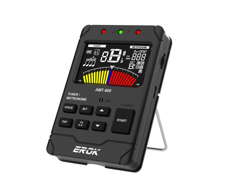 EROK Digital Metronome & Tuner - All-in-One Rechargeable Device with Stereo Headphone Output, Voice Counting, Ideal for Guitar, Bass, Violin & String Instruments(Black) Black