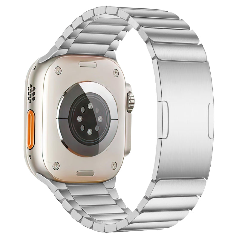 Titanium Band for Apple Watch 46mm/49mm, DLC Curved Link Bracelet, Silver | MaKTech DLC Coating Scratch-Resistant, Lightweight Metal, for Apple Watch 11/10 46mm, Ultra 3/2 49mm, 9/8 45mm, SE 3/2 44mm
