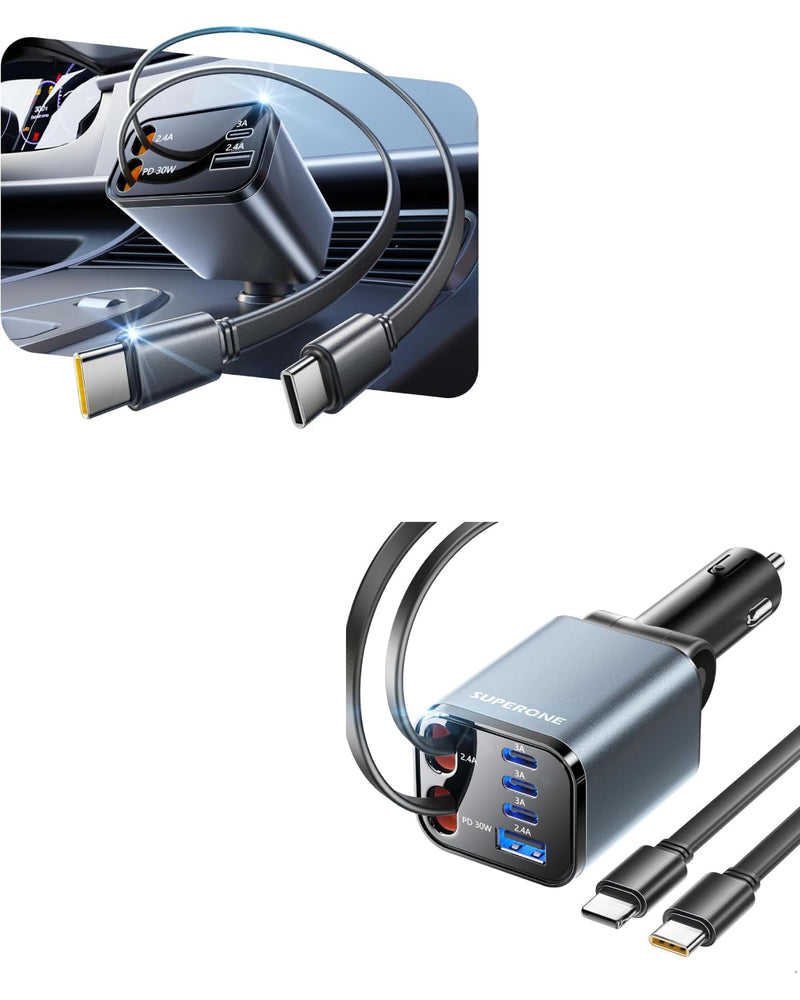 Smaller 4 in 1 Retractable Car Charger & SUPERONE Retractable Car Charger