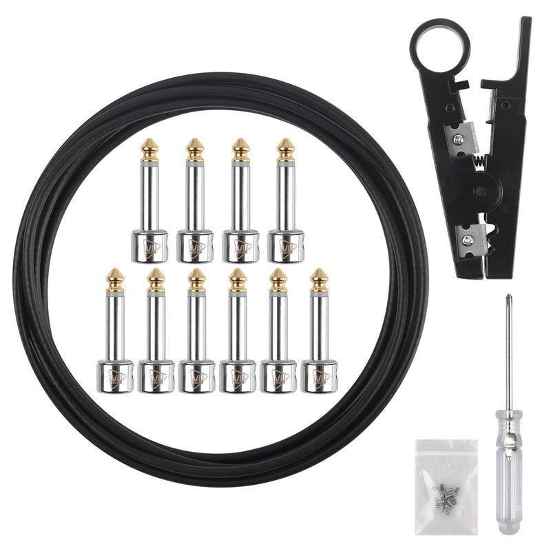 [AUSTRALIA] - Solderless Pedalboard Cable Kit, 10 Feet Cable & 10 Gold Tip Connectors for Guitar Effects & Pedal Board, DIY Patch Cables with Cutter, Bolt Driver 