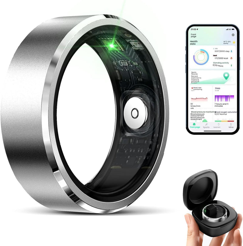Smart Ring for Women Men, Fitness Tracker with Heart Rate/Blood Oxygen/Blood Pressure/Sleep/Pedometer Monitor, No Subscription Fee, IP68 Waterproof Health Rings for iOS & Android