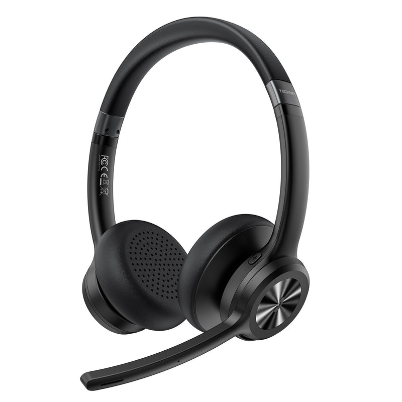 [AUSTRALIA] - TECKNET Wireless Headset, Bluetooth Headset with Noise Cancelling Microphone - Rechargeable Bluetooth V5.2 Headphones, 50H Playtime & Mic Mute, On Ear Headphones for Trucker/Remote Work/Call Center Deep Black 
