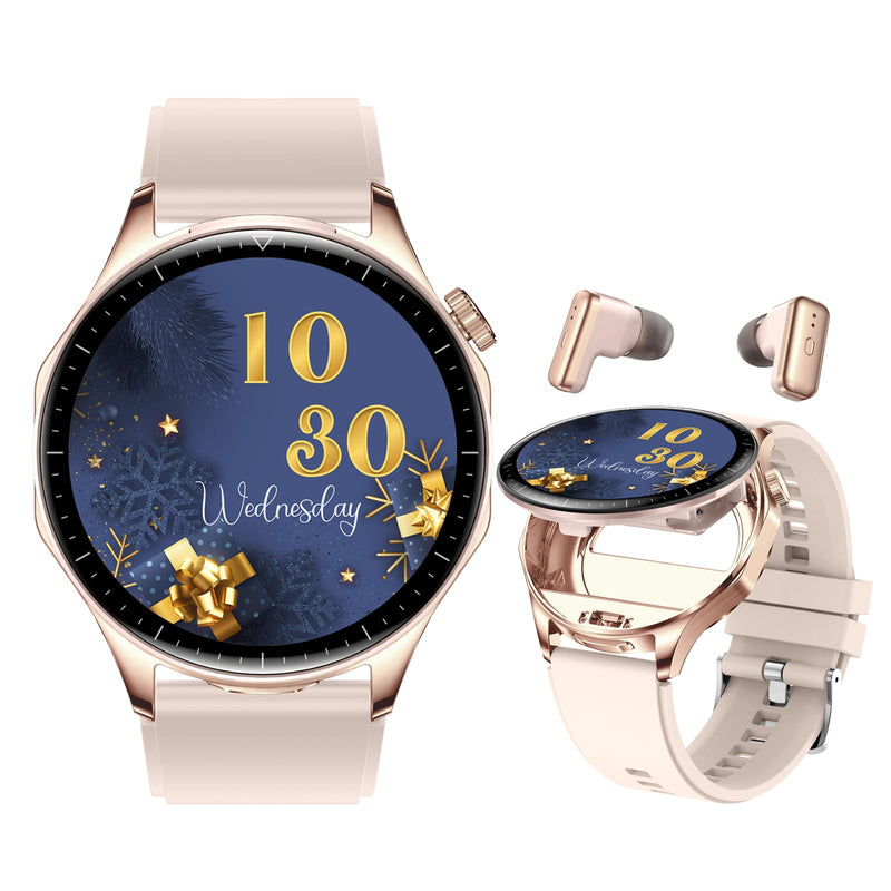 2 in 1 Smart Watch with Earbuds, 1.43" AMOLED Colorful Full Touch Screen Bluetooth Smartwatch for Men Women, Long Time Standby Men Women Sports Smart Watch Fitness Tracker (Pink) Pink