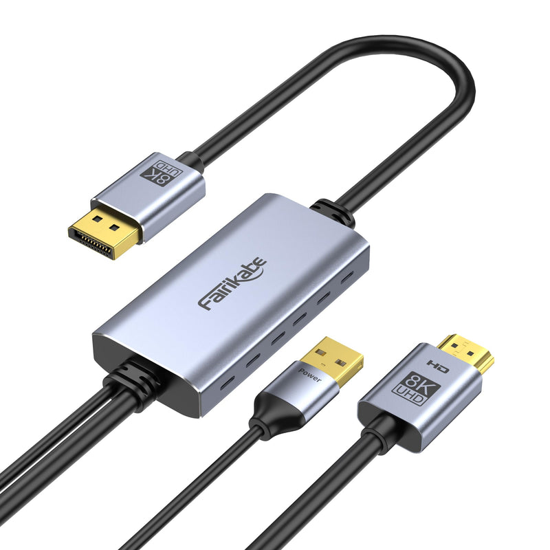 fairikabe 4K@144Hz HDMI 2.1 to DisplayPort 1.4 Cable Adapter 6FT | 4K@120Hz/8K Active HDMI Source to Display Port Monitor Cable 8K, Converter for Computer PC PS5 Xbox, Male to Male