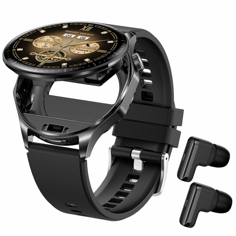 Smart Watch with Earbuds,2 in 1 TWS Smartwatches,1.43" Colorful AMOLED Display Smartwatch for Android iOS,Waterproof Fitness Tracker Long Time Standby (Black) Black