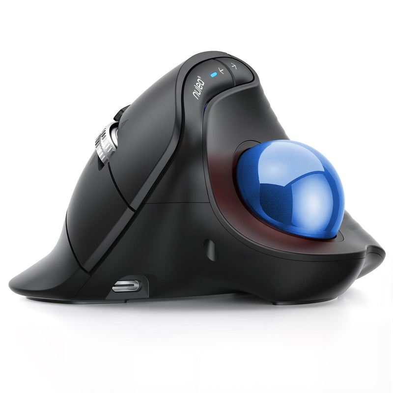 Nulea Wireless Trackball Mouse Ergonomic Vertical Design Thumb Control | Rechargeable mouse with quiet clicks,4 DPI levels,3 device Bluetooth & USB receiver,smooth tracking,compatible with PC-Blue B-Blue