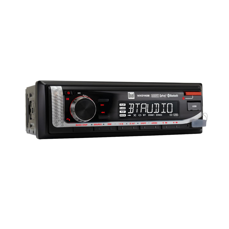 Dual Electronics MXD140B Marine Stereo Bluetooth Single DIN Weatherproof AM/FM | Weatherproof receiver for boats, sunlight-readable LCD, USB port with 2.1A charging, AM/FM tuner, black single-DIN design Marine Radio