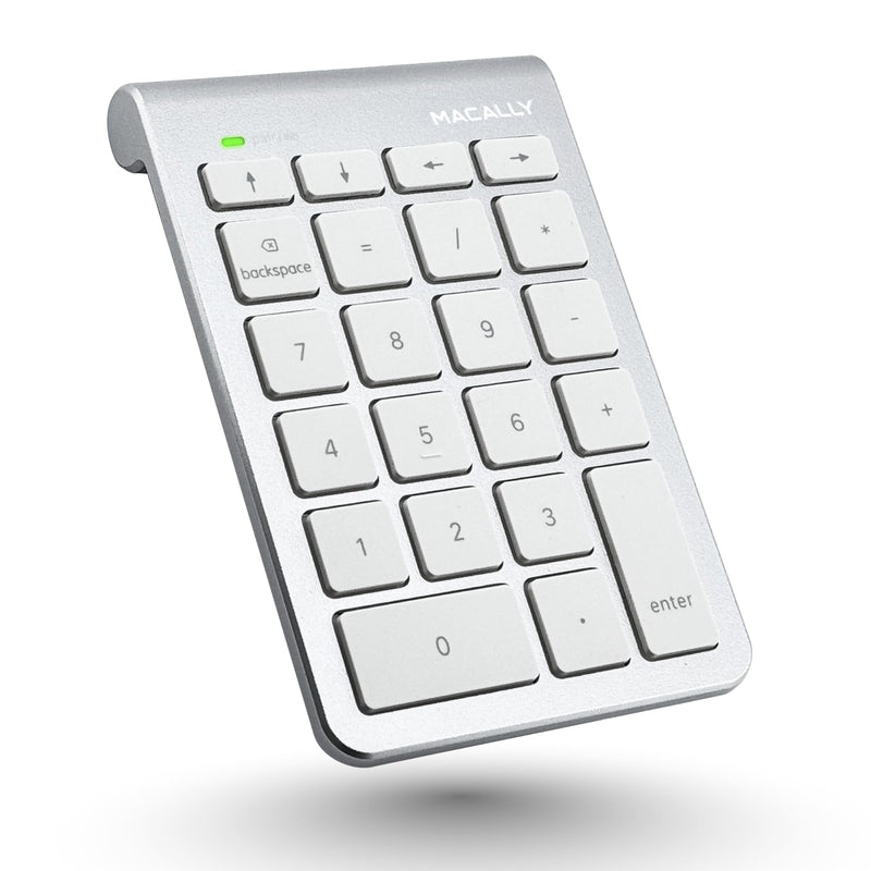 Macally Bluetooth Number Pad for Laptop - Wireless Numeric Keypad - 22 Key Numeric Keypad for Data Entry, Numpad Compatible with Mac, iMac, MacBook, iPad, iPhone, iOS, Laptop, PC, Android - Silver