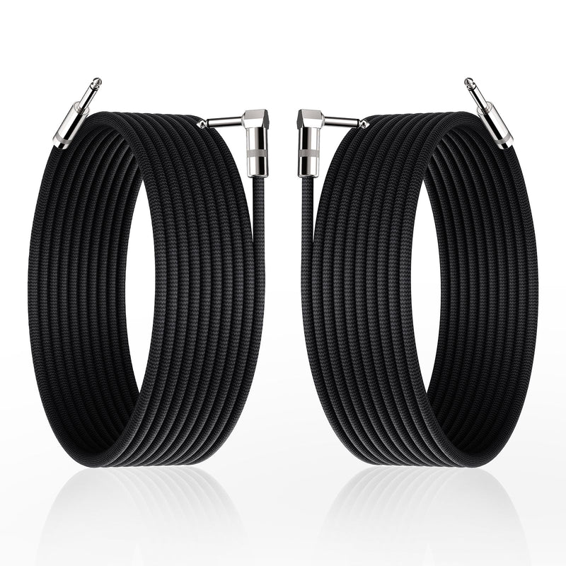 Guitar Cables 20FT, Amp Chord Electric Guitar Aux Amp Cord Braided, TS 1/4 Quarter Inch Straight to Right Angle Bass Instrument Cable Pro Audio (Black, 2Pack) 2 PACK