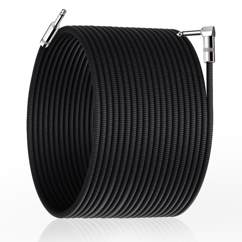 Guitar Cables 50FT, Amp Chord Electric Guitar Aux Amp Cord Braided, TS 1/4 Quarter Inch Straight to Right Angle Bass Instrument Cable Pro Audio (Black, 1Pack) 1 PACK