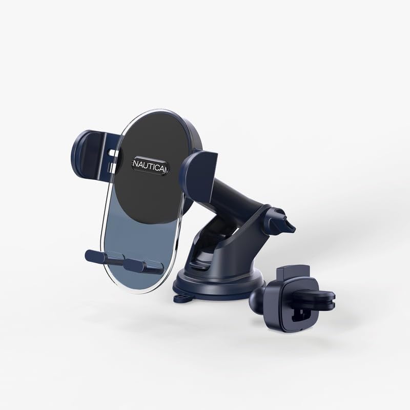 Nautica Urban PH 200 Universal 3-in-1 Car Phone Holder for iPhone, Android, Samsung, Google, Huawei & Nokia Smartphones, Clip-On & Suction Cup Phone Mount with 360° Rotation, Secure & Steady Grip
