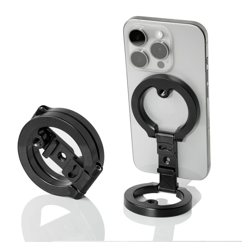 Dual Magnetic Phone Holder, 1/4" Screw Tripod Mount, Gym Magnetic Phone Stand for Car (Black) Black