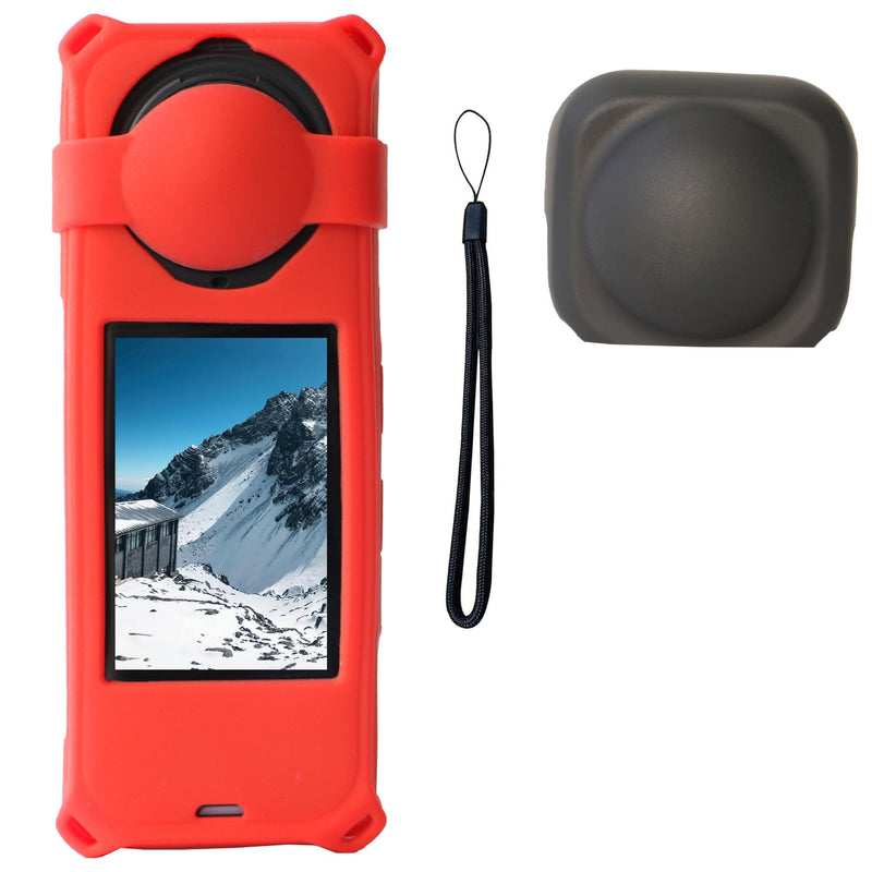 [AUSTRALIA] - PCTC 360 X5 Silicone Case +Lens Cap Compatible with Insta360 X5 Accessories All-Round Shockproof Lightweight (Red) Red 