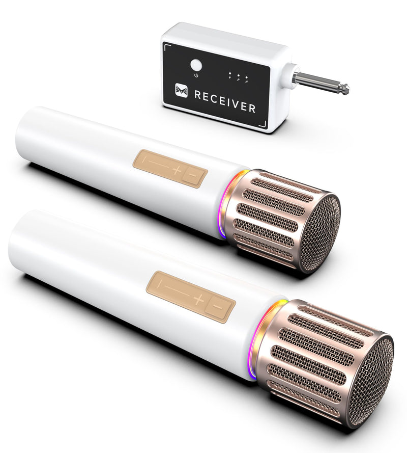Wireless Microphones, Microphone with One-to-One Chip Connection, Controllable LED Lights, 40H Duration, 200FT Range Free Sing, Volume Control Microphone for Singing, Speech, Home Party, Youtube White