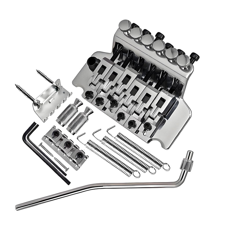 [AUSTRALIA] - Double Locking Tremolo Bridge System with Arm - Compatible with Floyd Rose & Strat Electric Guitars, Chrome Replacement Part (Silver) Silver 