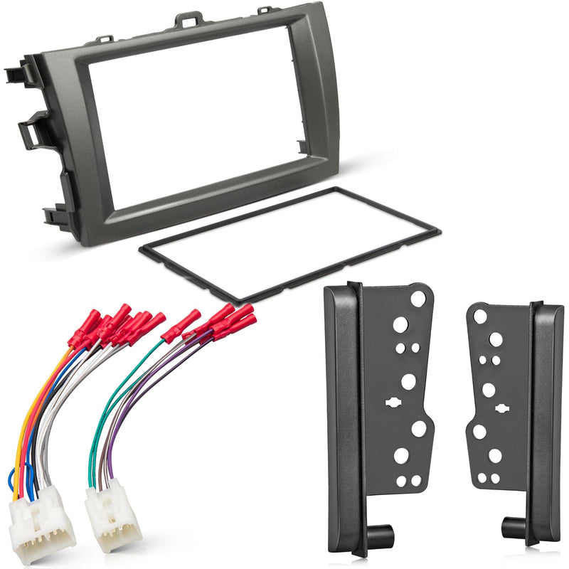 NuIth Grey Double DIN Radio Dash Kits for Toyota Corolla 2009-2013 + Double DIN Installation Dash Kit W/Radio Wiring Harness
