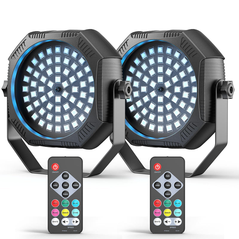 [AUSTRALIA] - Rechargeable Strobe Light, 60 LED RGB Mini Flashing Light, 30W Battery Powered Strobe with Remote & Sound- Activated Control Mode, Par Can for Party Home Halloween Bars, 2 Pack 