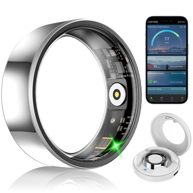 Smart Fitness and Activity Ring for Men and Women - Track Heart Rate Stress Sleep Steps and Blood Oxygen, 10ATM Waterproof Fitness Tracker for iPhone and Android, No Subscription Fee, Size 10