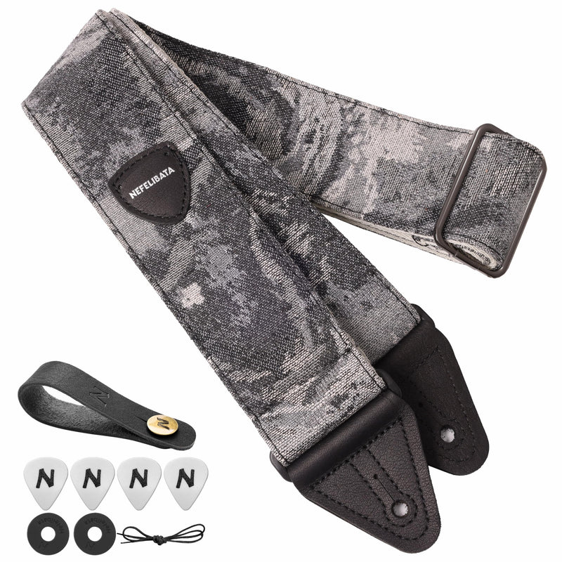 [AUSTRALIA] - Nefelibata Guitar Strap 2.3", Double Cowhide Leather Ends, Cotton Guitar Straps for Bass, Electric & Acoustic Guitar, with Strap Button, Strap Locks and Guitar Picks Camo 