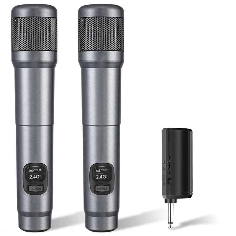 Wireless Microphone, Dual Handheld Dynamic Mic with Rechargeable Receiver, 40H Duration, 200ft Range, Plug and Play, Karaoke Microphone for Singing, Karaoke, Meeting, Church, Wedding