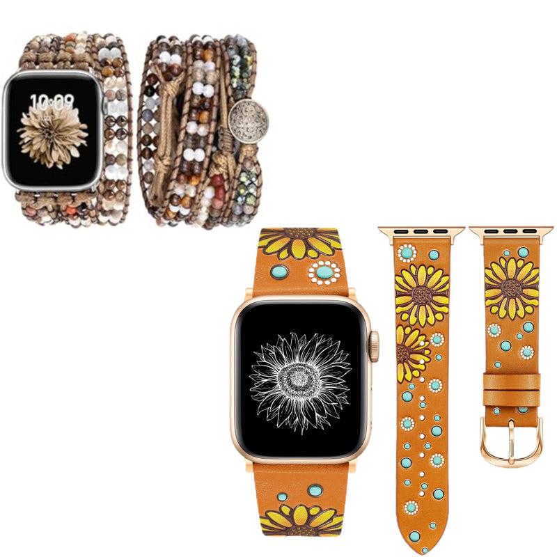 JR.DM Boho Beaded Watch Band Women and Geniuen Leather Band Bundles